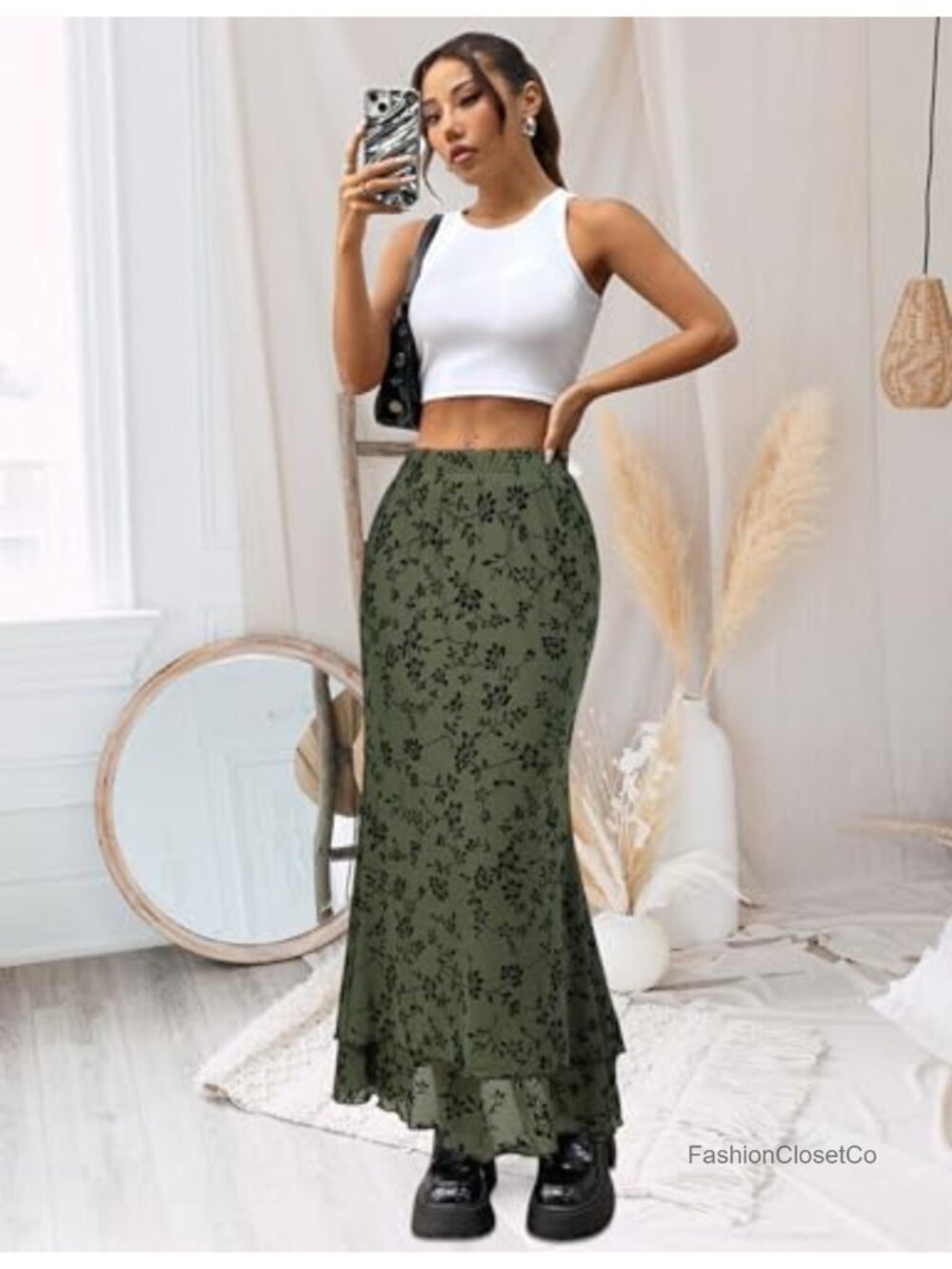 Women Maxi Skirt Flowy High Waisted Elastic Mermaid Fishtail Mesh - Picture 5 of 6